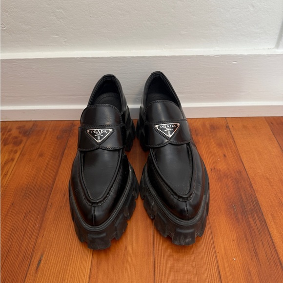 Prada Women's Black monolith brushed leather Chunky Loafers - Picture 1 of 6